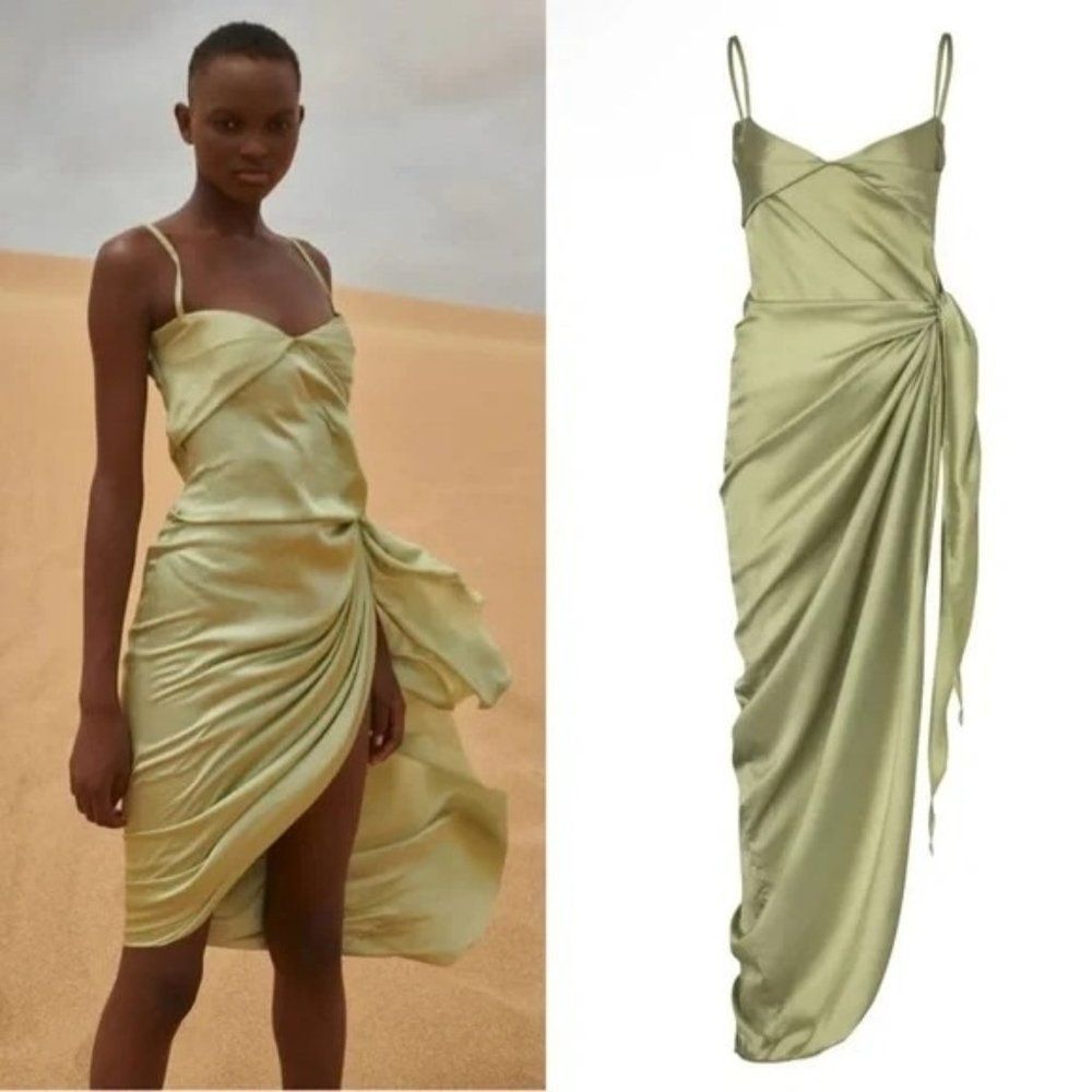 Baobab Selma Dress in Grape Green Asymmetrical Wrap Maxi Large